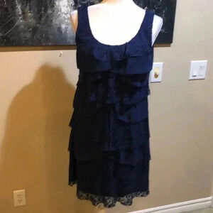 NWT Style & Co Navy Blue Organic Blooms Floral Layered Sheer Lace Dress-Size M